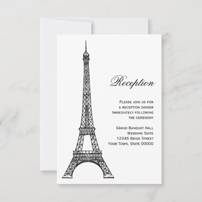 Parisian Eiffel Tower Black & White Reception Card (Front)
