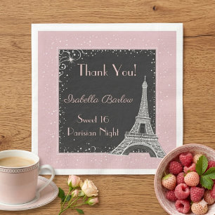 Parisian Eiffel Tower Glitter Blush Pink Sweet 16 Napkins