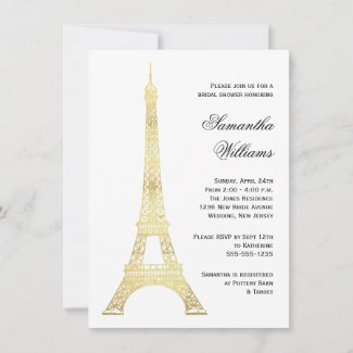 Parisian Eiffel Tower Gold Bridal Shower Invitation
