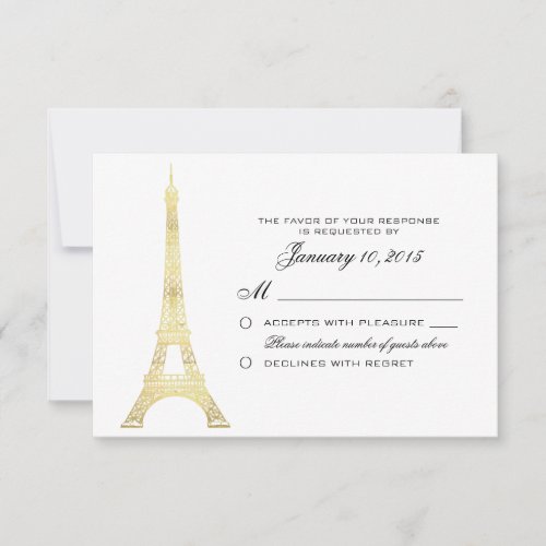 Parisian Eiffel Tower Gold Wedding RSVP Custom