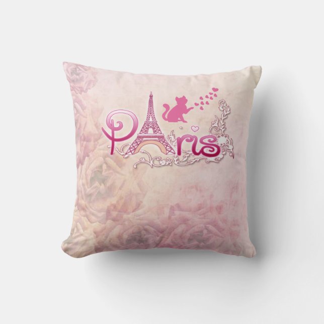 Parisian Eiffel Tower I Love Paris Cat Throw Pillow (Front)
