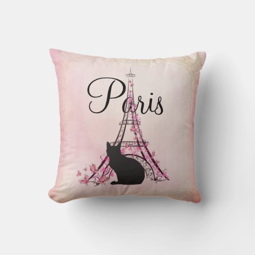 Parisian Eiffel Tower Paris Cat Throw Pillow