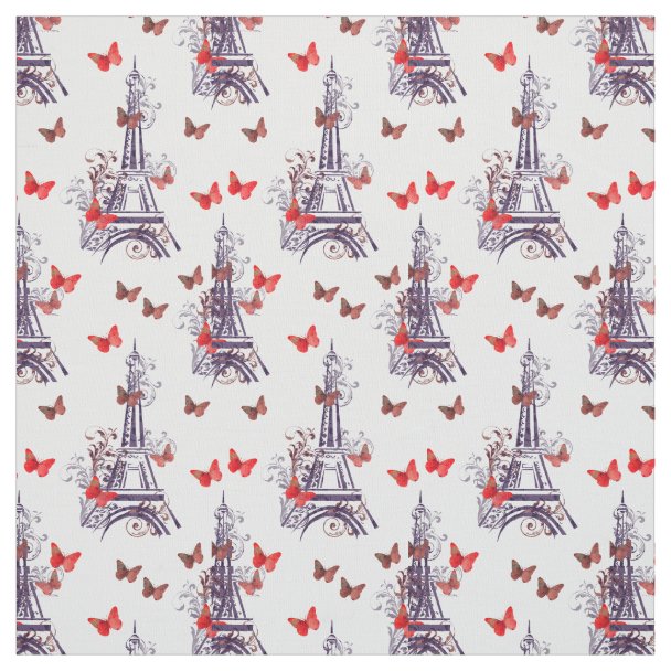 Purple Chic Eiffel Tower Pattern Fabric | Zazzle