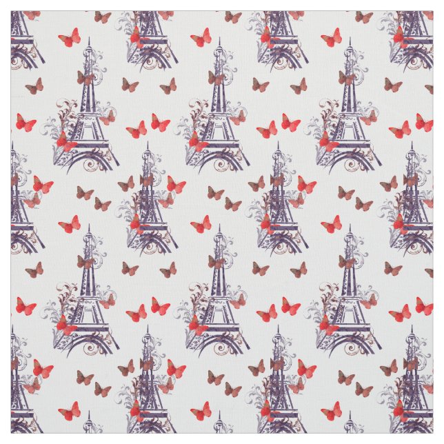 Parisian Eiffel Tower Purple Chic Fabric (Swatch)