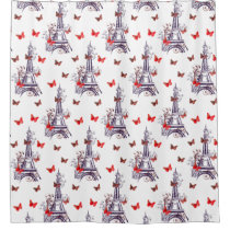 Parisian Eiffel Tower Purple Chic Shower Curtain