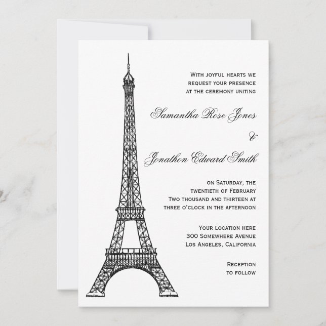 Parisian Eiffel Tower Wedding Invitation (Front)