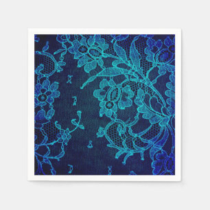 Parisian Feminine Victorian Gothic Navy Blue Lace Paper Napkins