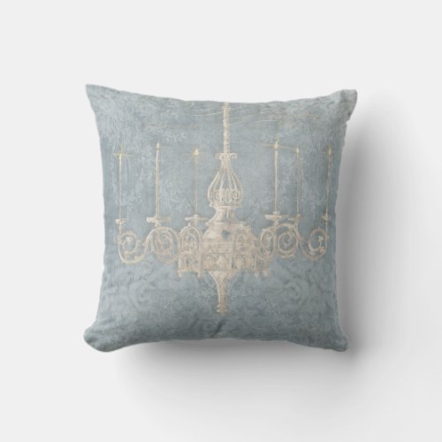 Parisian French Blue White Chandelier Floral Art Throw Pillow