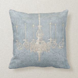 Parisian French Blue White Chandelier Floral Art Throw Pillow
