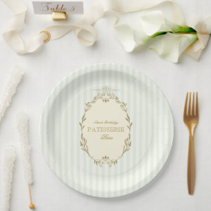 Parisian French Patisserie Vintage Party Green Paper Plates