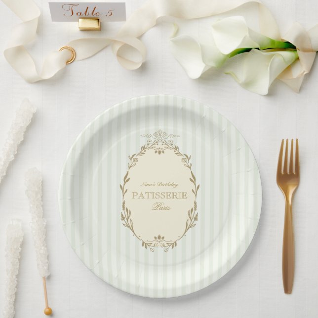 Parisian French Patisserie Vintage Party Green  Paper Plates (Wedding)