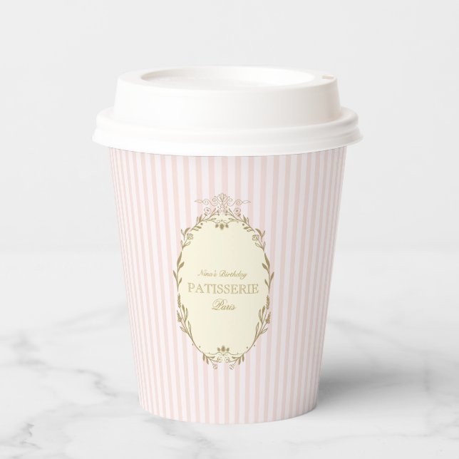 Parisian French Patisserie Vintage Party Pink  Paper Cups (Front)