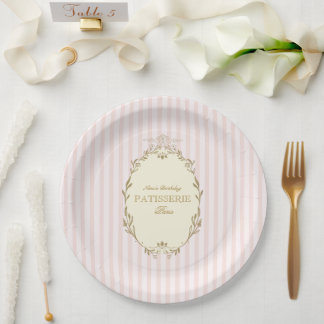Parisian French Patisserie Vintage Party Pink  Paper Plates