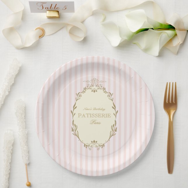 Parisian French Patisserie Vintage Party Pink  Paper Plates (Wedding)