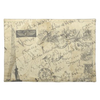 Parisian French Script With French Postage Placema Cloth Placemat by karenharveycox at Zazzle
