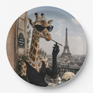 Parisian Giraffe in Black Elegance Paper Plates