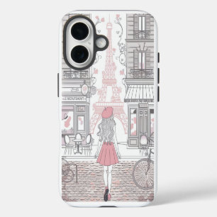 Parisian Girl – Cute Eiffel Tower & Café Street iPhone 16 Case