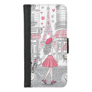 Parisian Girl – Cute Eiffel Tower & Café Street iPhone 8/7 Wallet Case