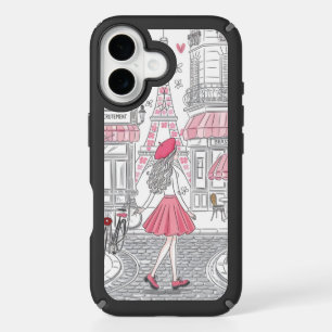 Parisian Girl – Cute Eiffel Tower & Café Street iPhone 16 Case
