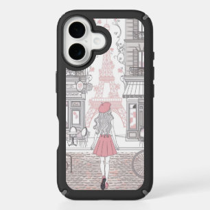 Parisian Girl – Cute Eiffel Tower & Café Street iPhone 16 Case