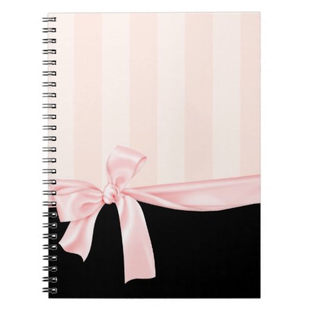 Parisian Girly Pink Stripes & Light Pink Bow Notebook