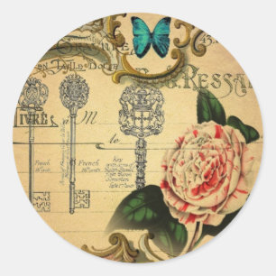 Parisian keys Vintage Camellia French Botanical Classic Round Sticker