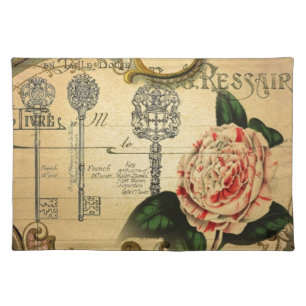 Parisian keys Vintage Camellia French Botanical Cloth Placemat