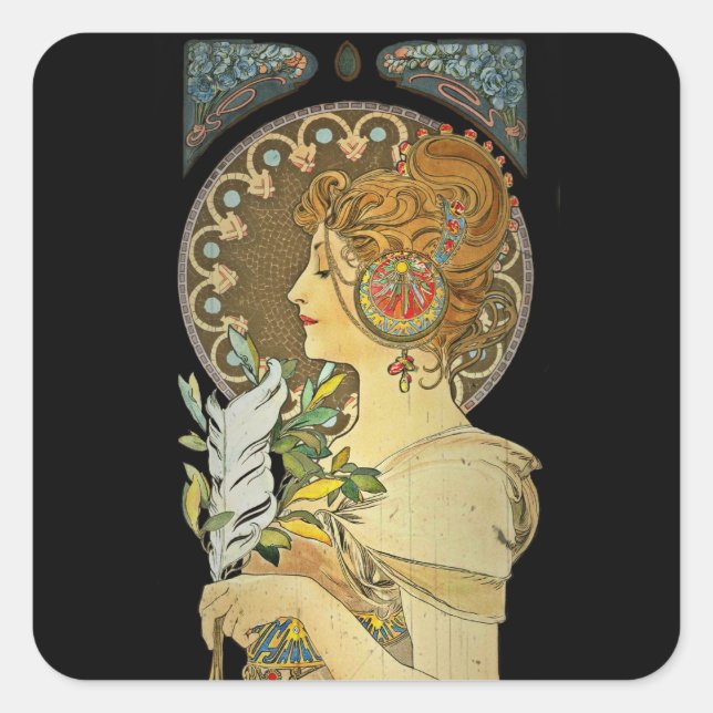 Parisian Lady and Feather 1899 Square Sticker (Front)