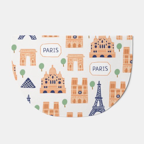 Parisian Landmarks Vintage Seamless Illustration Doormat