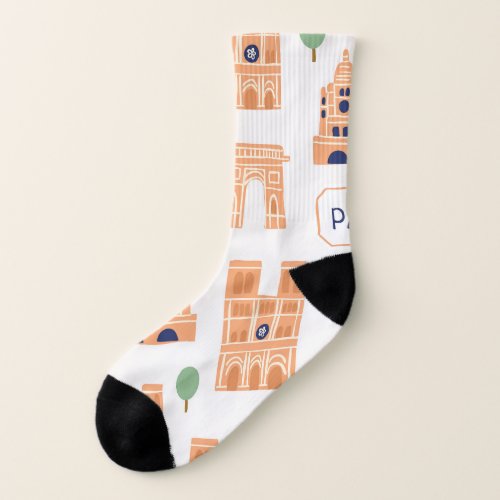 Parisian Landmarks Vintage Seamless Illustration Socks