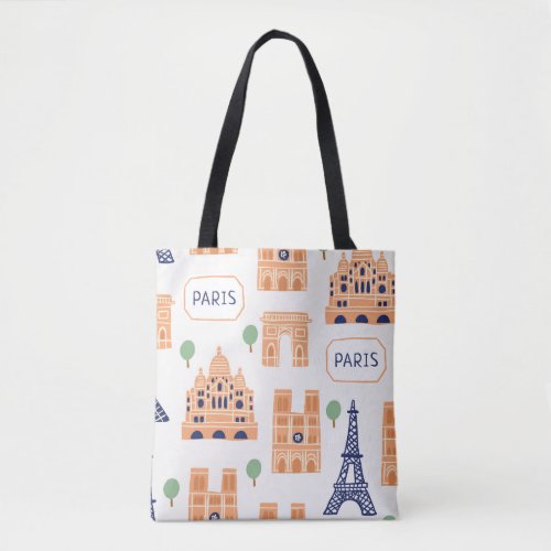 Parisian Landmarks Vintage Seamless Illustration Tote Bag
