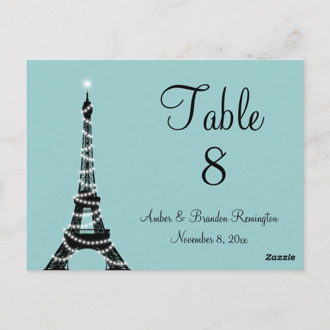 Parisian Lights Table Number (turquoise) (Back)