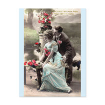 Parisian Love In The Park Tinted Vintage Postcard