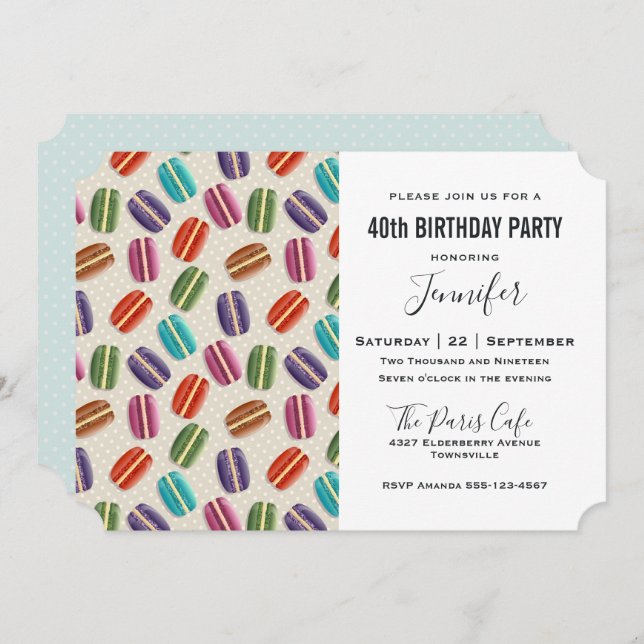 Parisian Macarons Pattern Colorful Birthday Invitation (Front/Back)