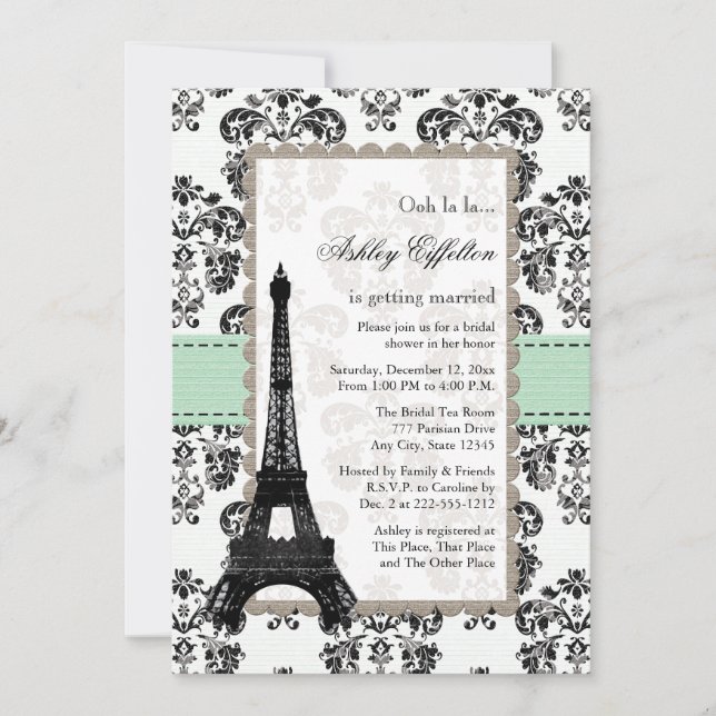 Parisian Mint and Black Bridal Shower Invitations (Front)