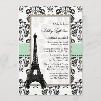 Parisian Mint And Black Bridal Shower Invitations by OccasionInvitations at Zazzle