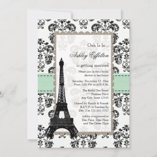 Parisian Mint and Black Bridal Shower Invitations