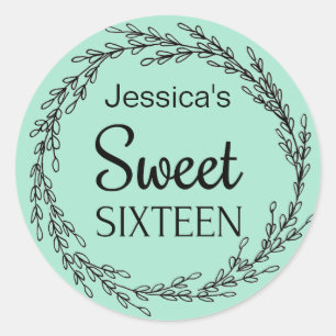Parisian Mint Green Black Sweet Sixteen Name Classic Round Sticker