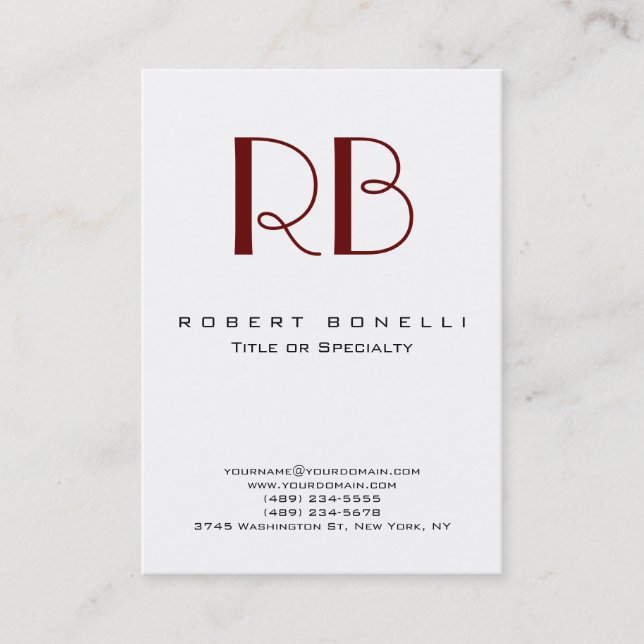 Parisian Modern Red Monogram White Business Card (Front)