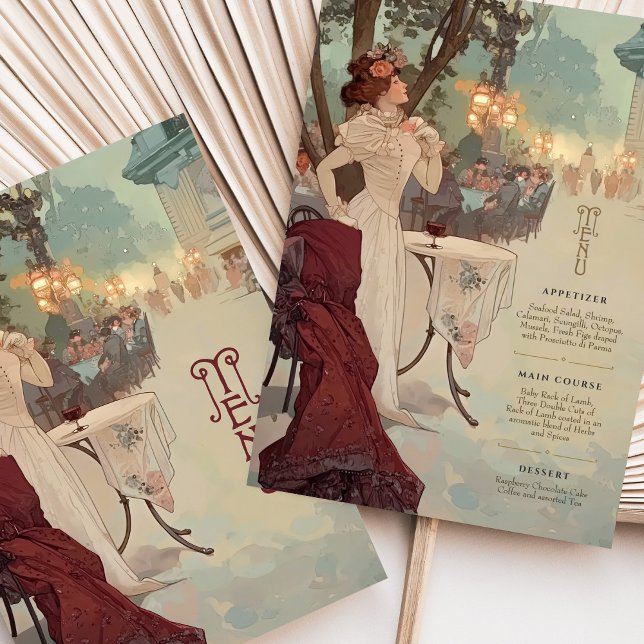 Parisian Night Art Nouveau Wedding Menu Card (Creator Uploaded)