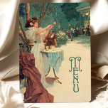 Parisian Night Art Nouveau Wedding Menu Card<br><div class="desc">Transport your wedding guests to the romance of a Parisian night with this stunning Art Nouveau-inspired menu card. Featuring an elegant scene set in a lively outdoor evening gathering, this card captures the essence of vintage charm and sophistication. The woman in a graceful gown, highlighted by soft lighting and surrounded...</div>