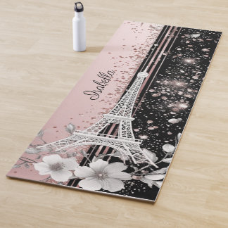 Parisian Night Blush Pink Glitter Art Eiffel Tower Yoga Mat