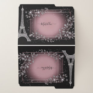 Parisian Night Blush Pink Metallic Silver Glitter File Folder