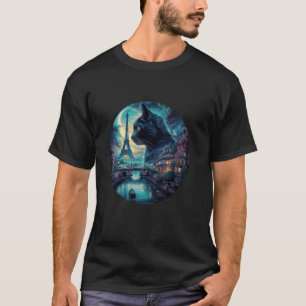 Parisian Night Cat with Eiffel Tower Design T-Shirt