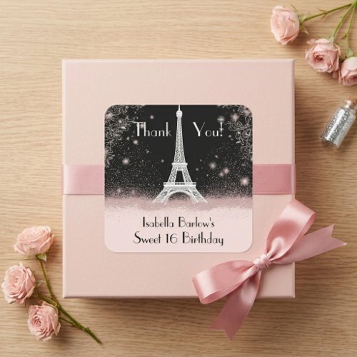 Parisian Night Eiffel Tower Glitter Ombre Sweet 16 Square Sticker