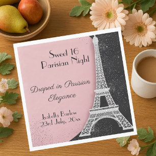 Parisian Night Eiffel Tower Glitter Pink Sweet 16 Napkins