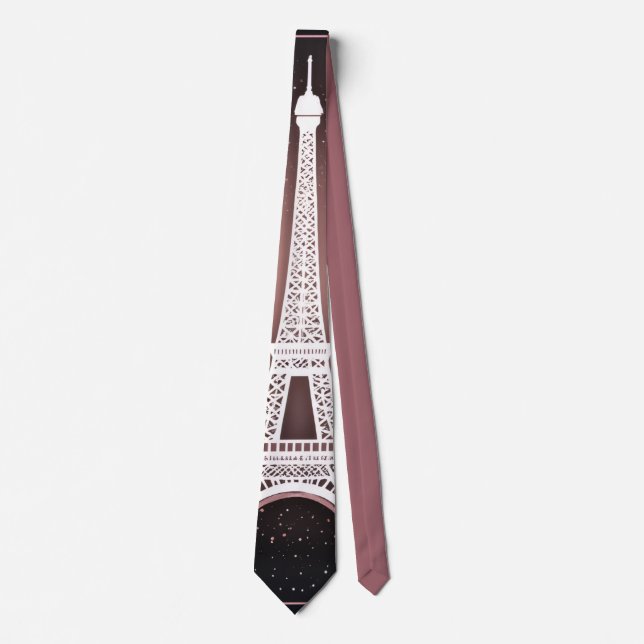 Parisian Night Silver Eiffel Tower Blush Pink Chic Neck Tie (Front)