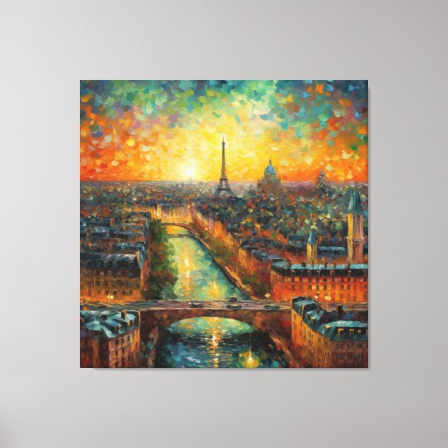 Parisian Nightfall | Impressionist Eiffel Horizon Canvas Print (Front)