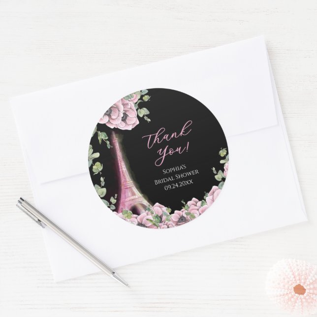 Parisian Oh La La Bridal Shower Classic Round Sticker (Envelope)