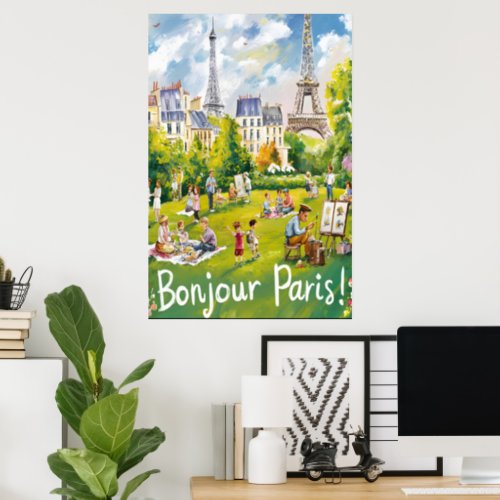Parisian park with the iconic Eiffel Tower Poster